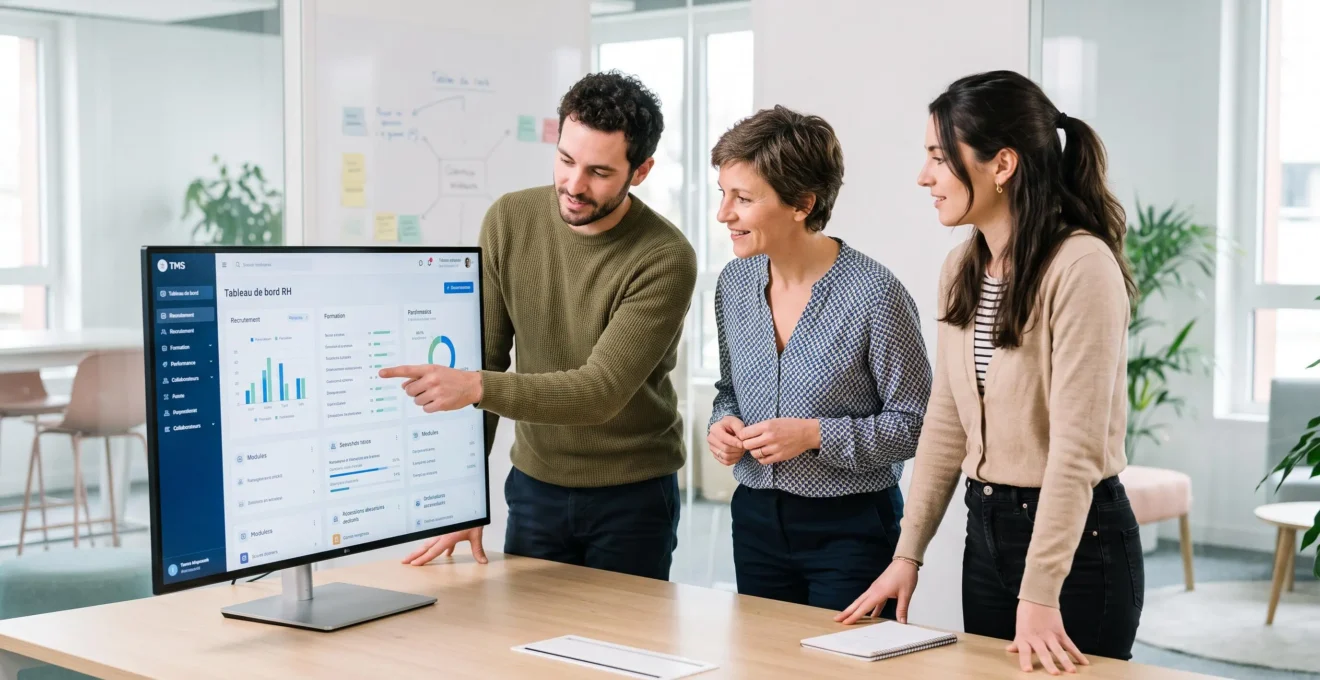 Équipe RH en formation sur l'utilisation du logiciel TMS lors du déploiement